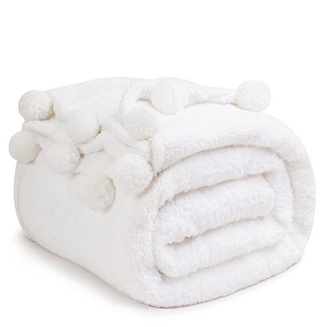 LBRO2M Double Sided Sherpa Blanket,Queen Size Super Soft Fuzzy Plush Warm Cozy Fluffy Throw Reversible Luxurious Blankets (White)
