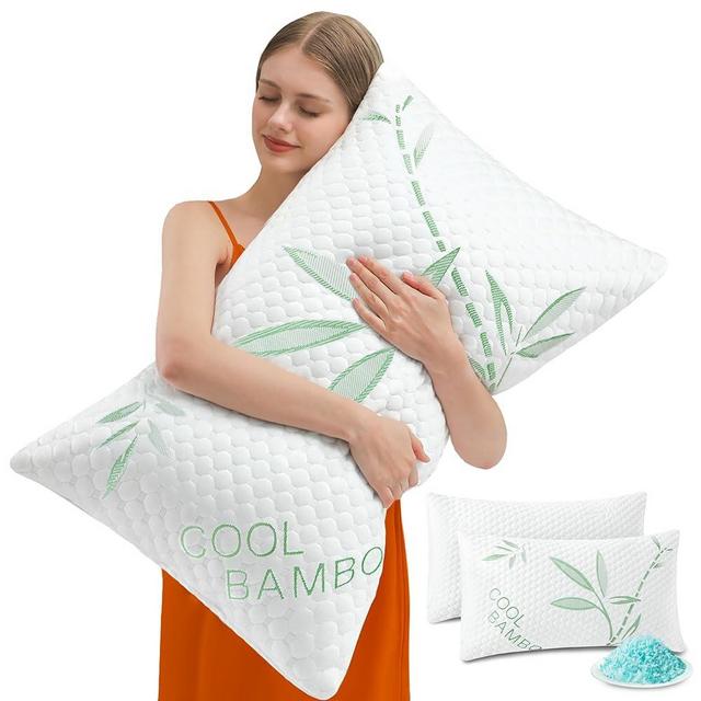 DGPEAR Cooling Pillows, Shredded Memory Foam Pillows Queen Size Set of 2 Adjustable Firm Bamboo Bed Pillows for Hot, Side, Back and Stomach Sleepers