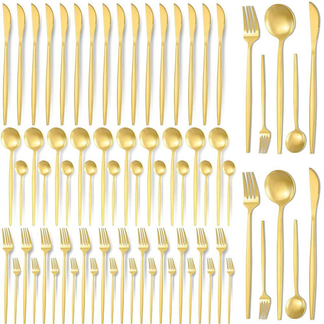 60 Pieces Gold Stainless Steel Tableware Set Dishwasher Safe Silverware Set Flatware Cutlery Set Utensils Set Spoon Fork Knives Set Service for 12 for Home Restaurant New Apartment and Kitchens