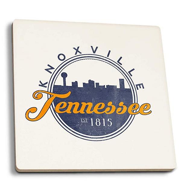 Knoxville, Tennessee, Skyline Badge, Orange and Blue, Contour 88803 (Set of 4 Ceramic Coasters, Cork-Backed, Absorbent)