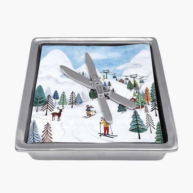 Ski Day Recycled Sandcast Aluminum Napkin Holder Set