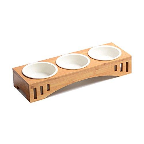 Smith Chu Premium Elevated Pet Bowls, Raised Dog Cat Feeder Solid Bamboo Stand Ceramic Food Feeding Bowl Cats Puppy