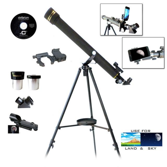 Galileo G-860BG Refractor Telescope and G-SPA Smartphone Adapter Kit in Black