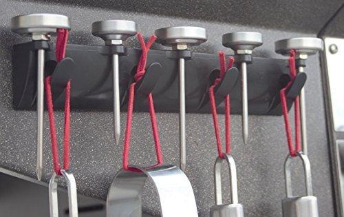 FEROS Magnetic BBQ Grilling Tool and Accessories Holder + Bonus Lanyard ! - Holds 4 Utensils and 5 Thermometers! Great for Holding Spatulas, Tongs, Brushes, Scrapers, ect.