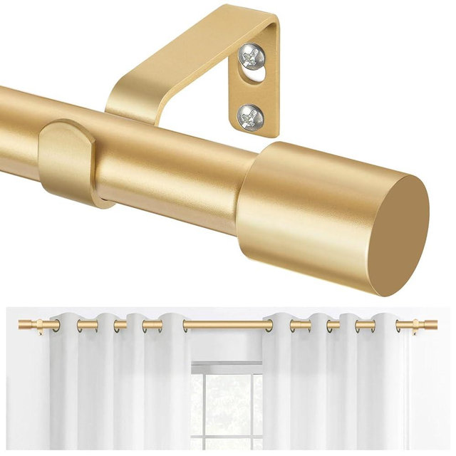 TONIAL Gold Curtain Rods 32 to 58 Inch(2.6 to 4.8 ft), Adjustable Splicing Window Curtains rod, 3/4 Drapery Rods for Windows 20 to 53 Inch, Decorative Single Rod with Modern Cap Finial