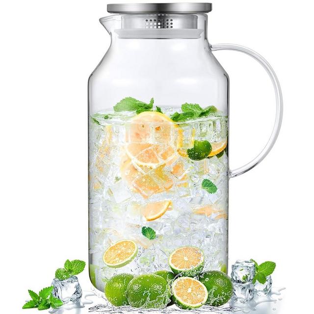 1 Gallon Glass Pitcher with Lid and Spout, Bivvclaz Glass Water Pitcher for Fridge, Glass Carafe for Hot/Cold Water, Iced Tea Pitcher, Large Pitcher for Coffee, Juice and Homemade Beverage