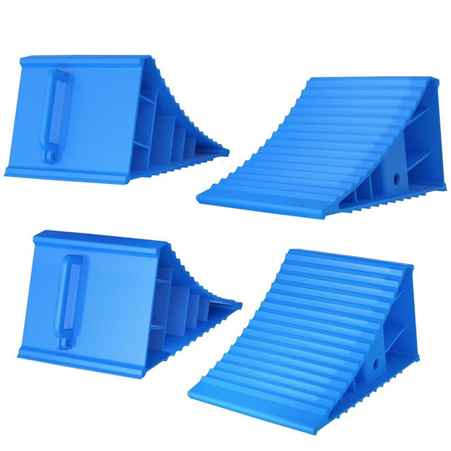 LEIDGG 4Pack Wheel Chocks for RV Trailer Non Slip Heavy Duty Blue Camper Wheel Chocks with Handle for Easy Removal Polypropylene Wheel Stoppers for Cars Campers Trucks Rvs