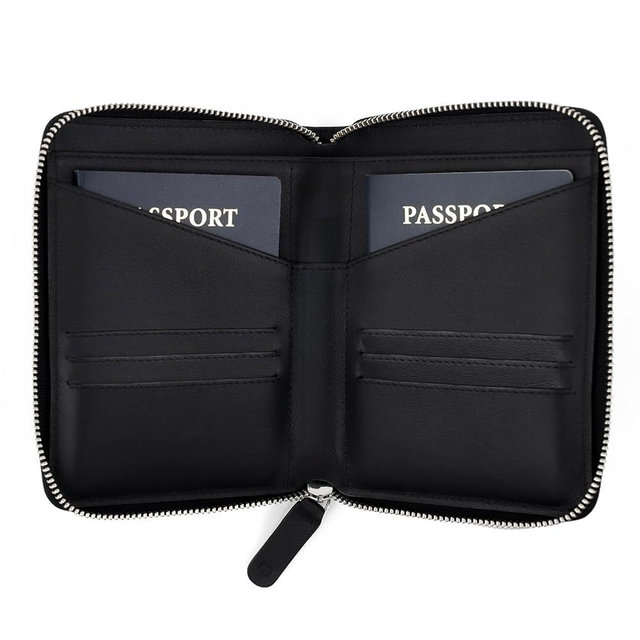 Travaci Full Grain Leather Passport Holder for 2 Passports - Dual Passport Holder and Travel Documents Organizer - RFID Travel Wallet for Couples - Black
