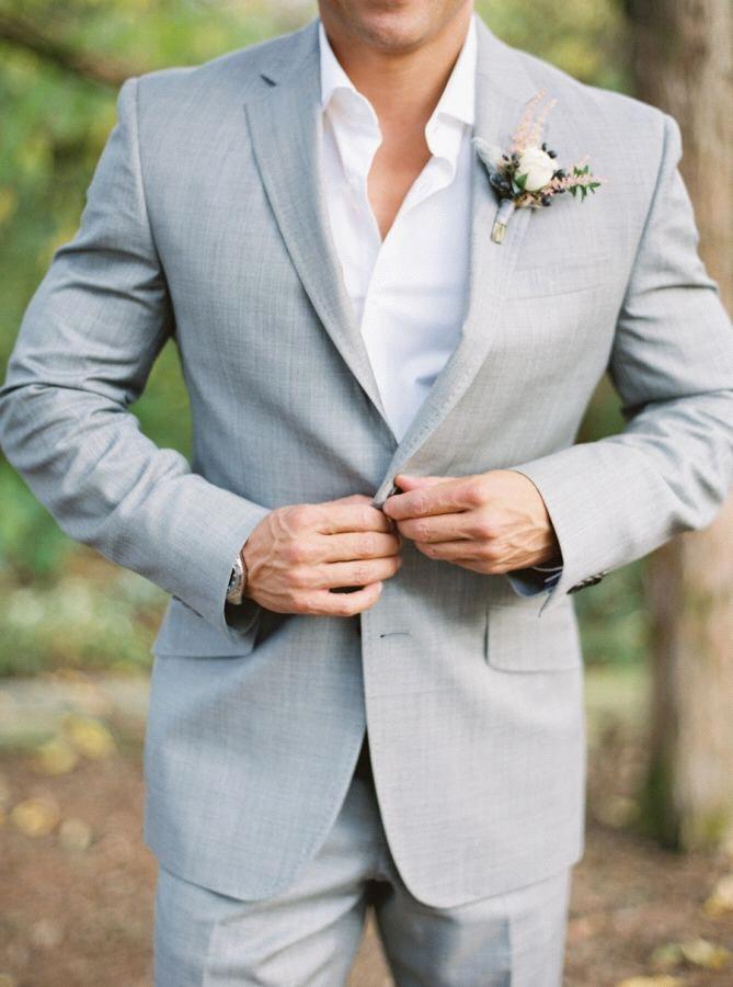 For the groomsman attending, this is an example of what we’d like you to wear during the ceremony.  Just a simple light gray suit, white button up with an open collar.  No tie needed.