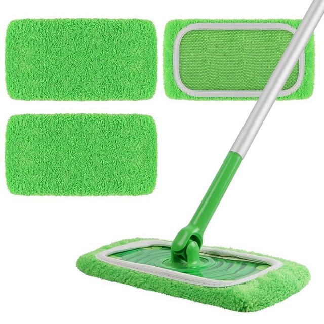 AmaVins Reusable 100% Coral Fleece Mop Pads Compatible with Swiffer Sweeper Mop, 3 Pack Wet and Dry Flat mop Cover, Washable Wet Pads Refill for Surface/Hardwood Floor Cleaning (Mop is Not Included)