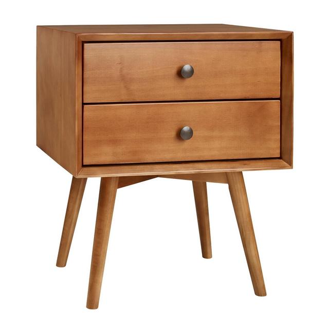 Mid Century 2 Drawer Solid Wood Nightstand Caramel - Saracina Home