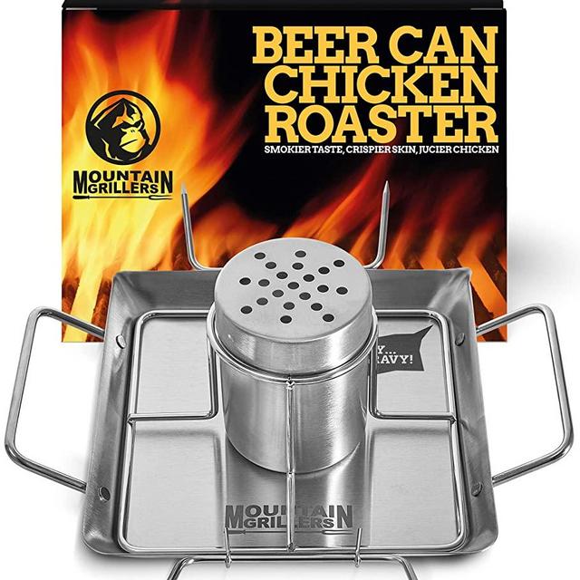 Beer Can Chicken Roaster Stand - Stainless Steel Holder - Barbecue Rack for The Grill, Oven or Smoker - Dishwasher Safe - Includes 4 Vegetable Spikes