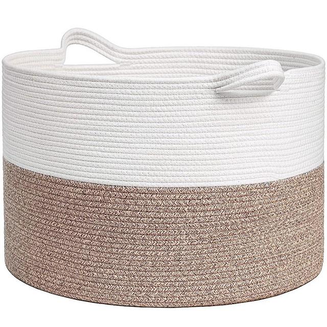 INDRESSME Large Laundry Basket, 21.7'' x 13.8'' Cotton Rope Blanket Basket Living Room Toy Baskets Storage Kids, Woven Baskets for Dirty Clothes, Pillows, Towel, 90L Light Brown