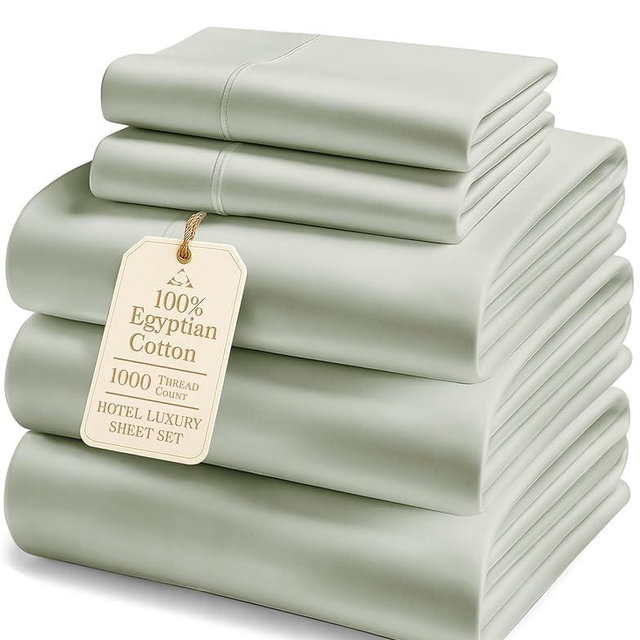 LANE LINEN 100% Egyptian Cotton Split King Bed Sheets for Adjustable Bed - 1000 Thread Count, Eco Friendly Sustainably Produced No Pill Fade Resistant 15" Deep Pocket Split King Sheet Set - Mineral
