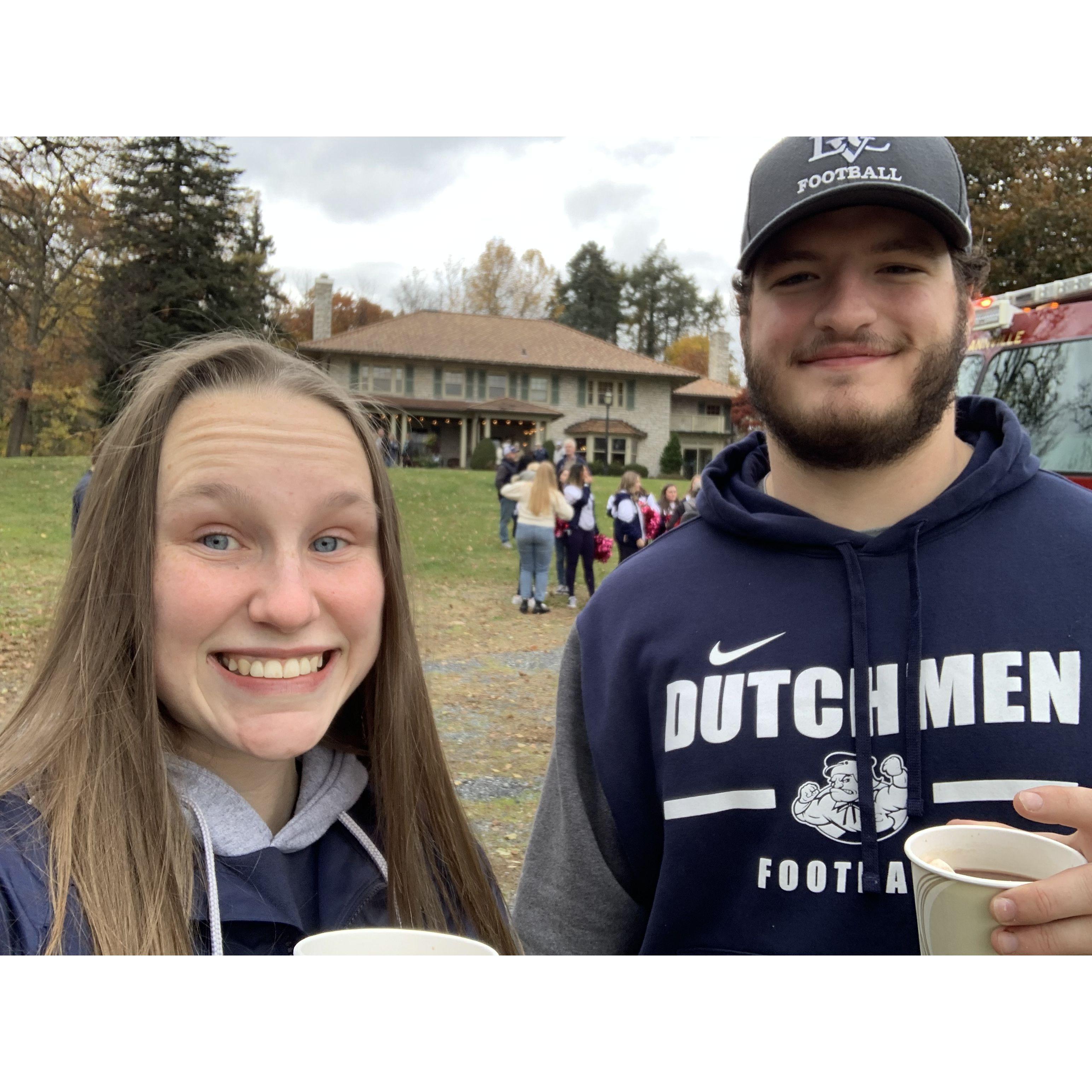 Our first march to Kreiderheim! Cody's team beat our school rival so we all marched to the president's house to ask for a day off of school.