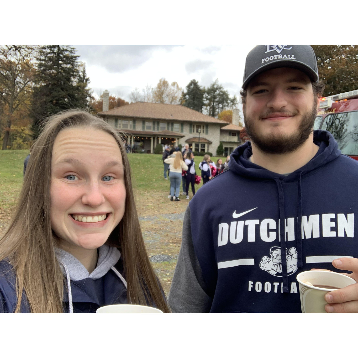 Our first march to Kreiderheim! Cody's team beat our school rival so we all marched to the president's house to ask for a day off of school.