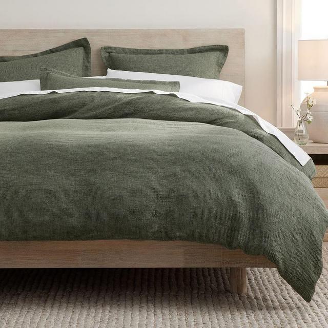 Loden Belgian Flax Linen Waffle Duvet Cover, King/Cal. King