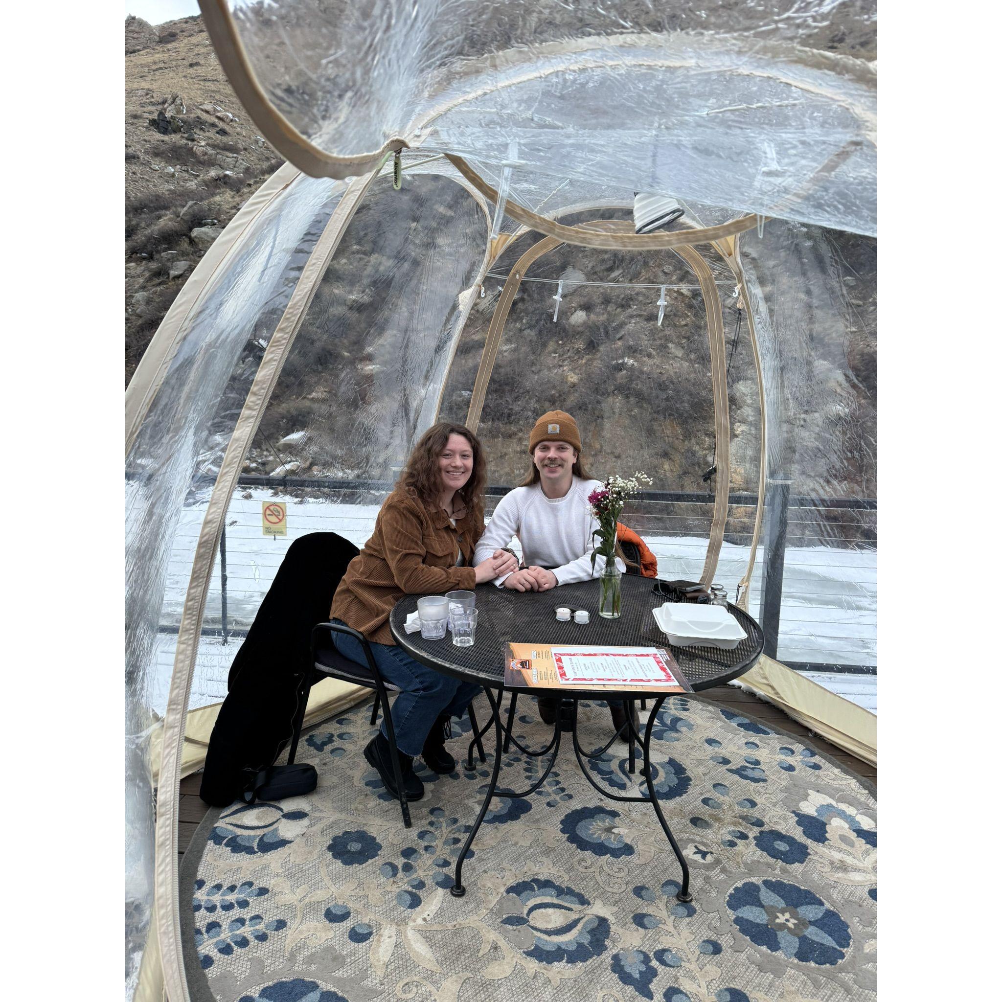 Valentines Day dinner 2025, outside at the Mishawaka