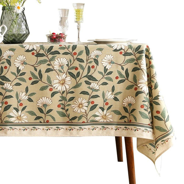 ISAENNE Designer Green Linen Small Square Table Cloth,Floral French Country Indoor Tablecloth,Stain Resistant Home Decor Tablecloths for Dining Kitchen Thanksgiving Christmas Party,55"*55"-Brune