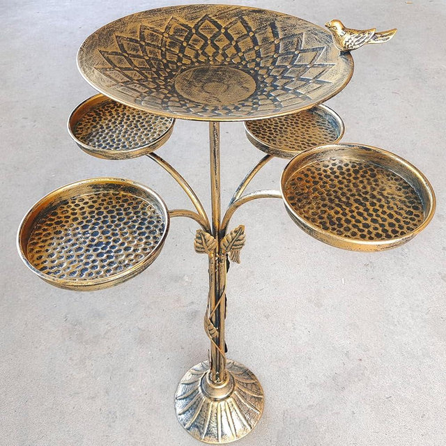 HOUYANG 33.5 "H Cast Iron Base Outdoor Bird Bath, Metal Bird Feeding Bowl Tray, Metal Bird Bath Garden Patio Decor