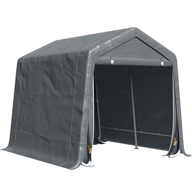 Outsunny 9' x 8' Carport Portable Garage, Heavy Duty Storage Tent, Patio Storage Shelter w/Anti-UV PE Cover and Double Zipper Doors, for Motorcycle Bike Garden Tools, Dark Gray