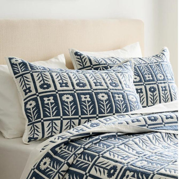 Organic Cotton Jacquard Floral Coverlet Set - Glacier Blue