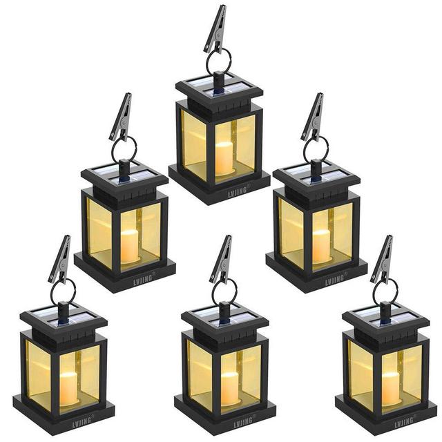 LVJING Solar Lantern Hanging Solar Lights Outdoor Decorative LED Solar Outdoor Lantern for Patio Landscape Yard with Warm White Flameless Candles Flickering (6 Pack)