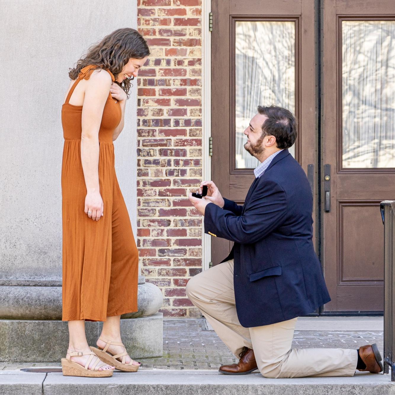 Andrew proposed outside of Memorial Hall at UNC.