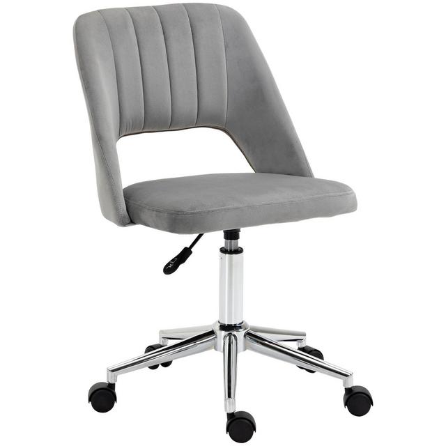 Vinsetto Modern Mid Back Office Chair with Velvet Fabric, Swivel Computer Armless Desk Chair with Hollow Back Design for Home Office, Gray