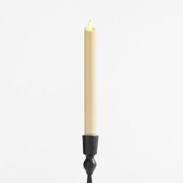 Premium Flickering Flameless Wax Taper Candle, Natural, Set of 2, 8''