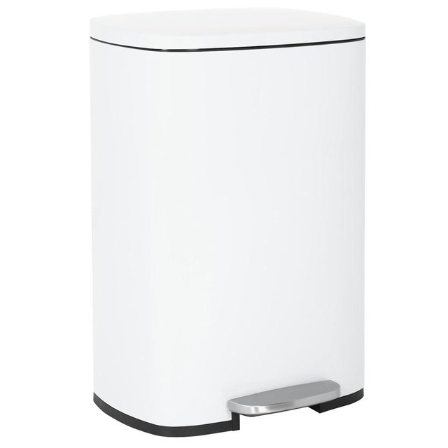 13 Gallon/50 Liter Kitchen Trash Can, Fingerprint Proof Stainless Steel Kitchen Garbage Can with Removable Inner Bucket and Hinged Lids, Step Trash Bin Pedal Rubbish Bin for Home Office,WHITE