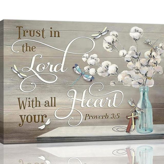 yerretin Christian Bible Verse Wall Art Religious Pictures Wall Decor Scripture Lord Canvas Cotton Painting Modern Decoration Artwork for Bathroom Living Room Bedroom Office Framed 16"x12"