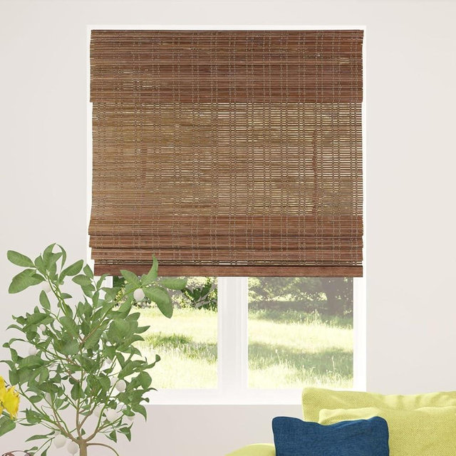 CALYX INTERIORS Cordless Bamboo Roman Shade Blind, Light Filtering, 22.5" W x 48" H, Ceylon Chestnut