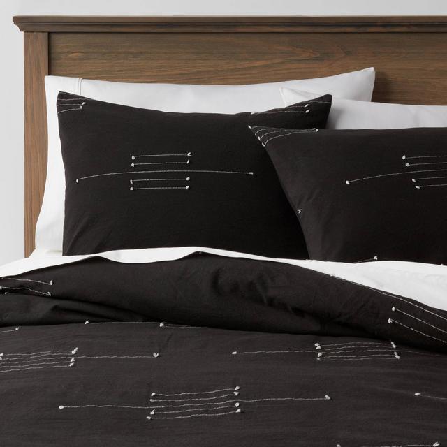 3pc California King Clipped Linework Duvet & Sham Set Black - Threshold™