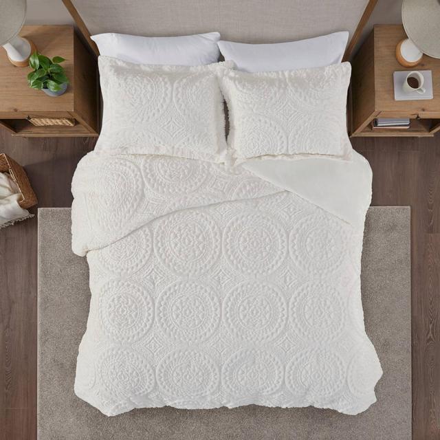 3pc King Alivia Faux Fur Ultra Plush Duvet Cover Set - Ivory