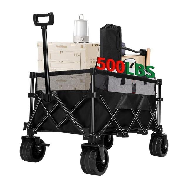 Quindom Collapsible Folding Wagon, Wagon Cart Heavy Duty Foldable with 440LBS Load and 200L Capacity, Utility Beach Wagon with All-Terrain Wheels and Brake for Sports, Shopping, Gardening, Camping