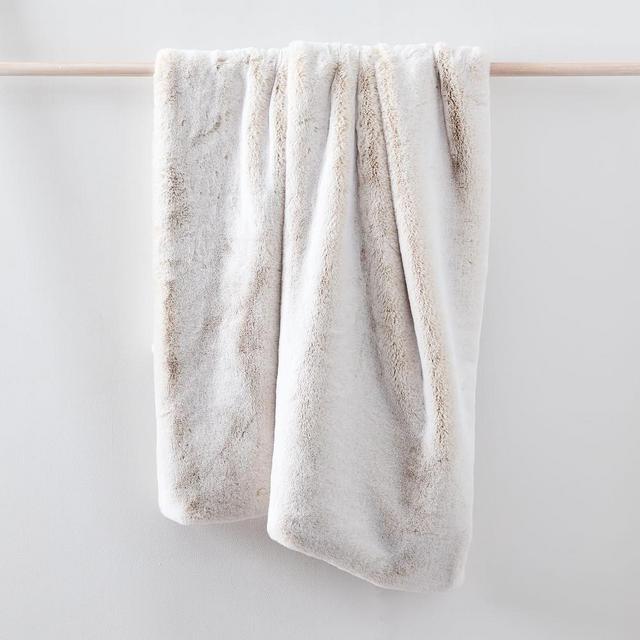 Faux Fur Chinchilla Throw, 47"x60", Stone White