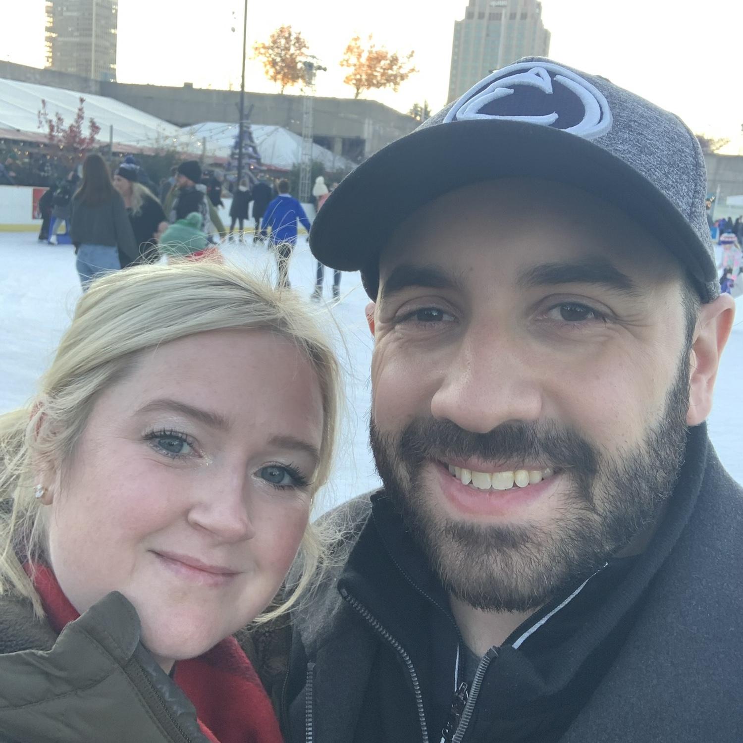 Our first photo together before ice skating