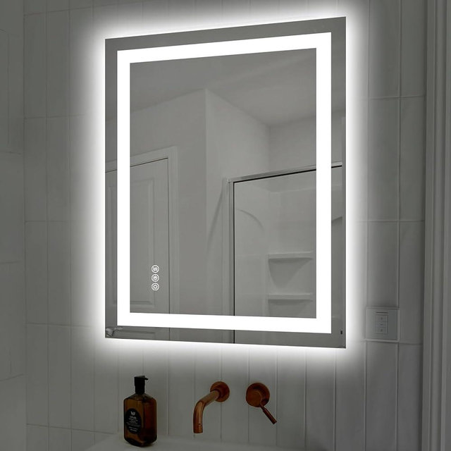 Hivone 28X36 LED Bathroom Mirror with Lights, Anti-Fog, Dimmable, Backlit + Front Lit, Smart Bathroom Vanity Mirror, Memory Function, Shatterproof, Tempered Glass (Horizontal/Vertical)