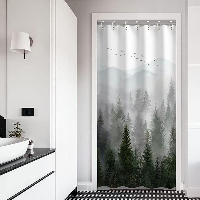 RosieLily Stall Shower Curtain 36"x72" Inches Small Shower Curtain, Misty Forest Mountain Shower Curtain Tree Shower Curtains for Bathroom, Rainforest Nature Shower Curtain Hooks