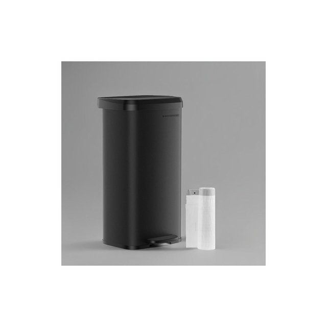 SONGMICS 18-Gallon Kitchen Trash Can, Stainless Steel Garbage Can, with Stay-Open Lid and Step-on Pedal, Soft Closure, Tall, Large, Black