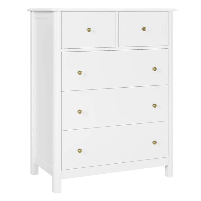 HOMECHO 5 Drawer Dresser, Modern Chest of Drawer, White Dresser Chest for Bedroom, Living Room, Laundry Room, Closet, Wood Frame and Easy Pull Antique Style Handle