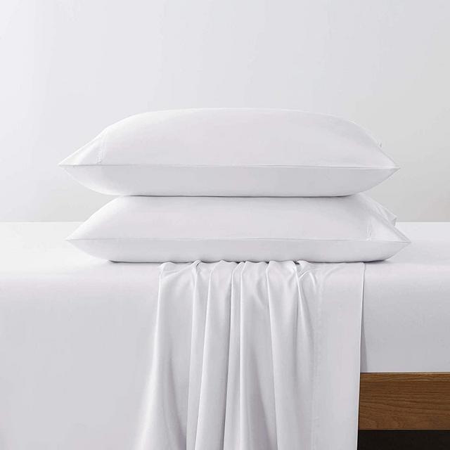 NATUREFIELD 4Pcs Bamboo Sheets Queen 100% Organic Bamboo Cooling Sheets 240TC Bamboo Bed Sheets Soft Breathable with Sheet Straps 1 Flat Sheet, 1 Fitted Sheet, 2 Pillowcases White