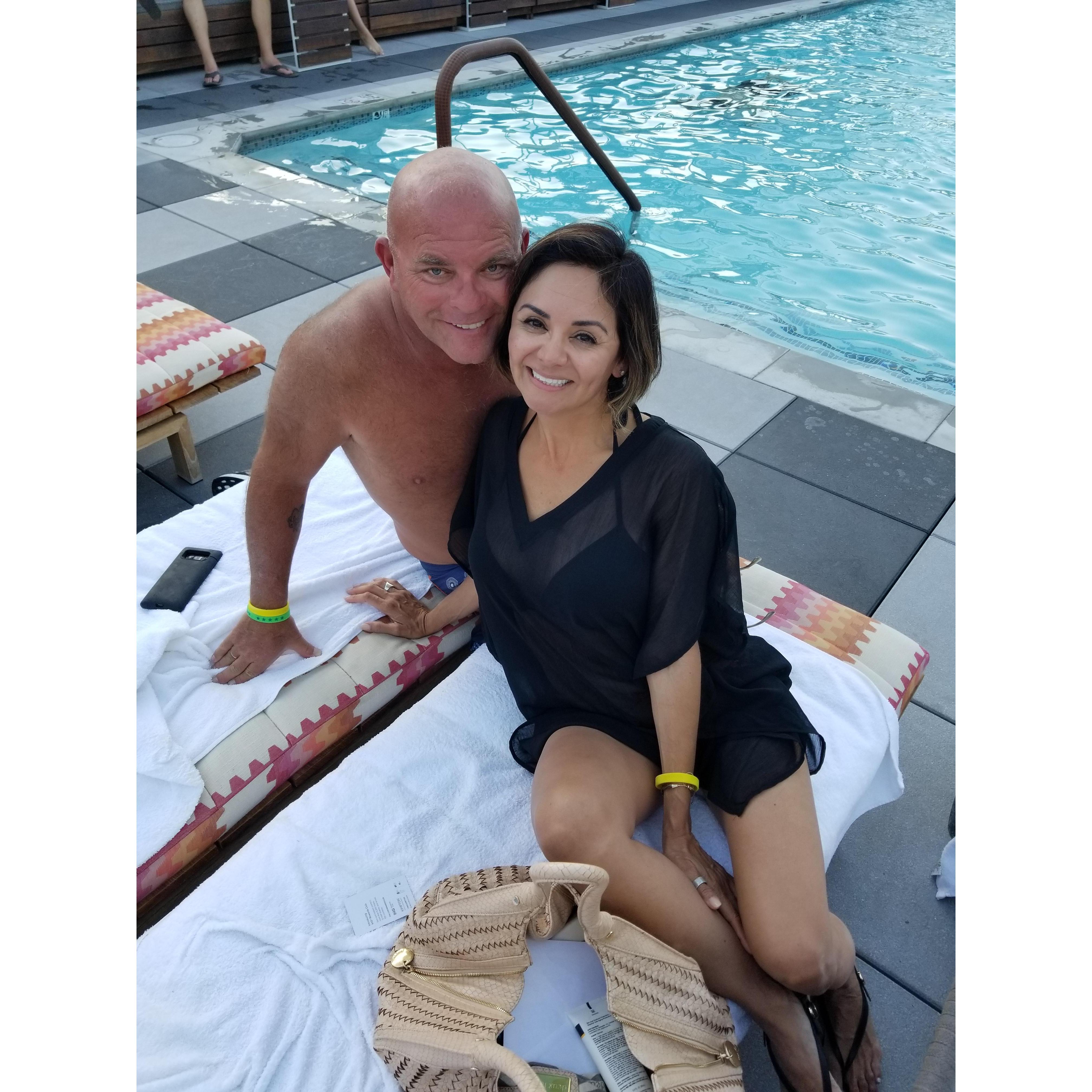 Doing what we love...chilling roof top at the Kimpton in Palm Springs.