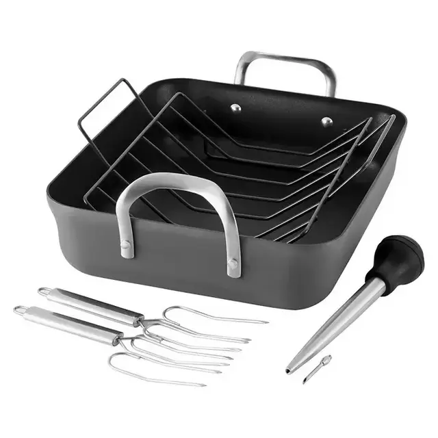 Calphalon Contemporary 16 Inch Non-stick Dishwasher Safe Roaster Pan and Rack