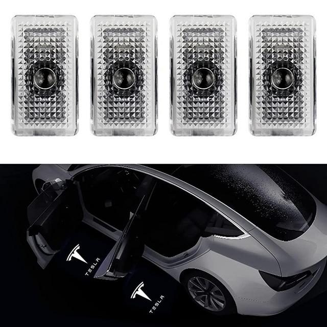 Farmogo Car Door LED Logo Projector puddle lights Ultra-Bright Welcome Light Ghost Shadow for Tesla Model 3 Model S Model Y Model X Accessories(4 pack)