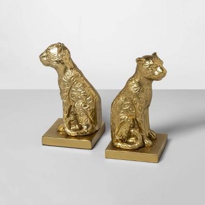 8.1" x 6.6" 2pc Brass Jungle Cats Bookend Set Gold - Opalhouse&#153;