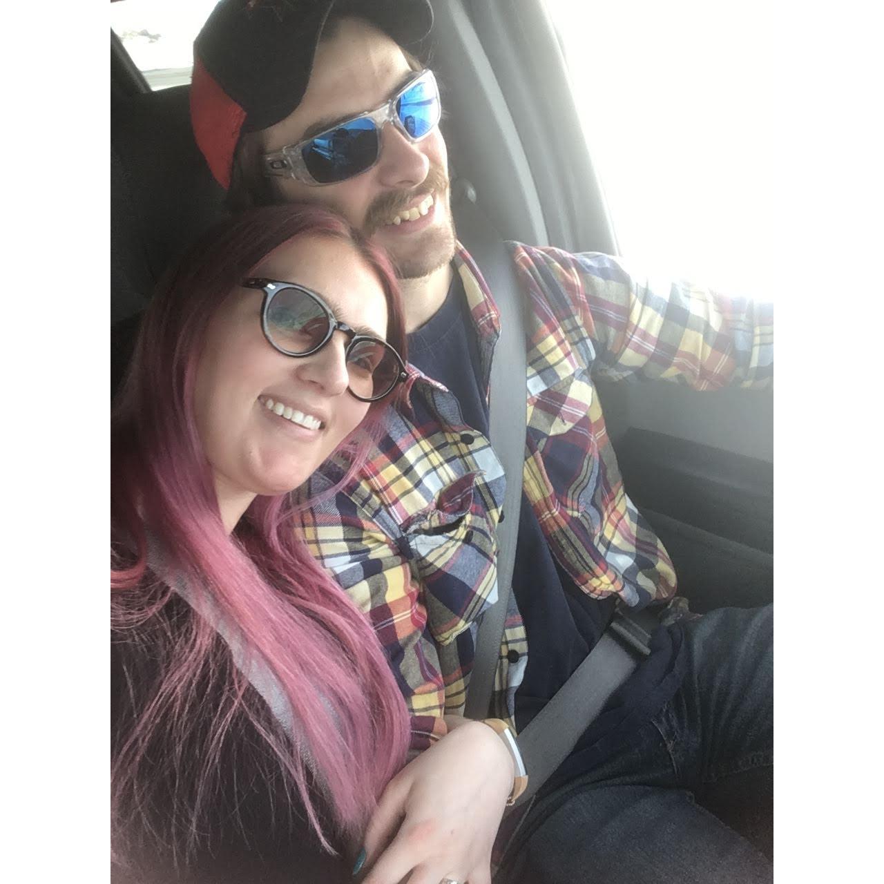 Our first picture together! On the road to Colorado to visit Isaac's brother. Such an awesome trip!