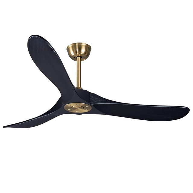 Bigzone 52" Black and Gold Ceiling Fan With Remote Control, DC Motor Quiet Energy Saving,3 Balsa Wood Blades,Outdoor/Indoor Ceiling Fan no light With Reversible Blades