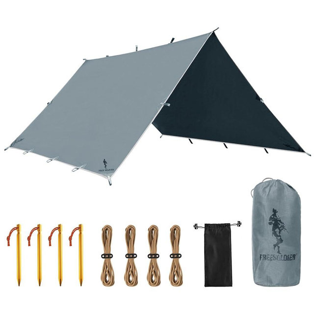 FREE SOLDIER Waterproof Portable Tarp, 10x10.5ft, Blue Gray, Camping, Backpacking, Hiking, Fishing, Hunting